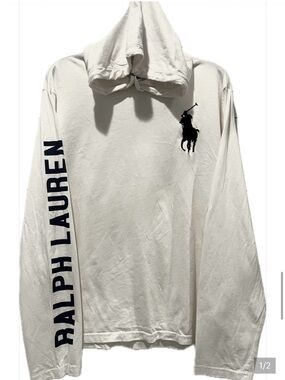 Polo by Ralph Lauren Cream Long Sleeve Hoodie with Navy Logo Sz. L
